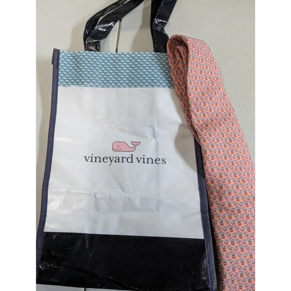Vineyard Vines Men's Silk Tie Pink Pelican & Fish Bucket Made in USA + Bag
